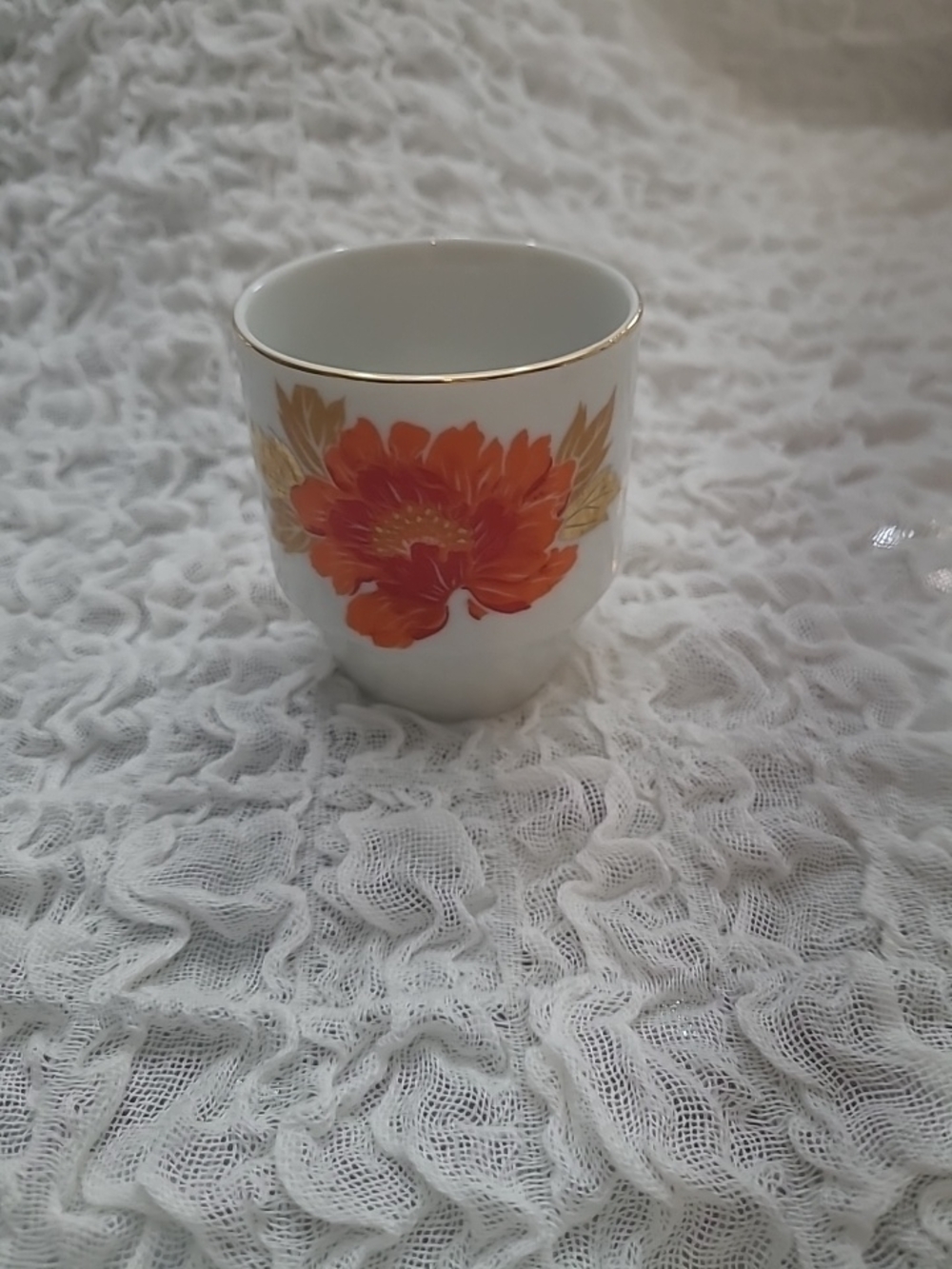 Otagiri Porcelain Floral Accent Cup with Orange Bloom and Gold Trim